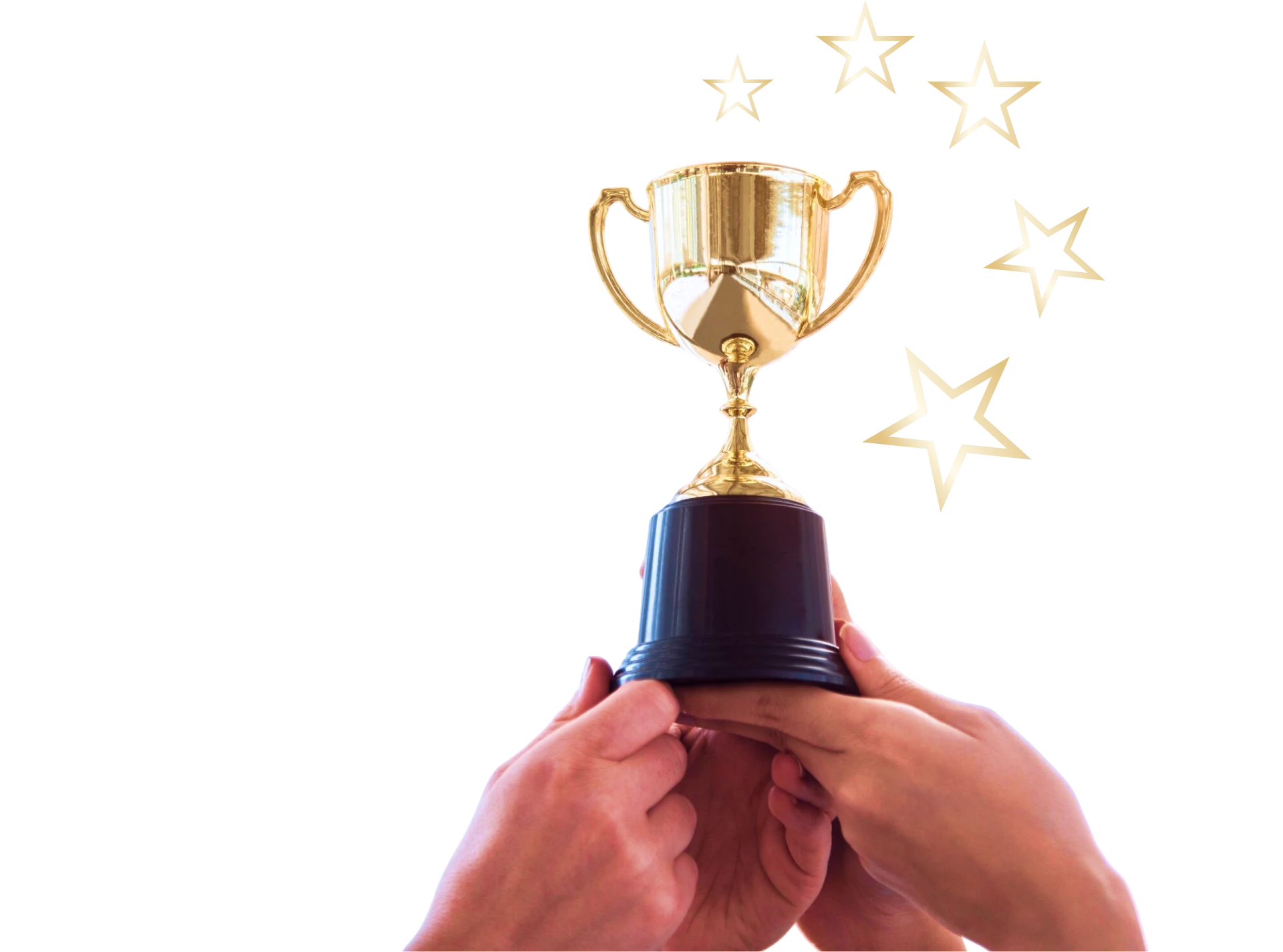 Golden trophy being held up in celebration